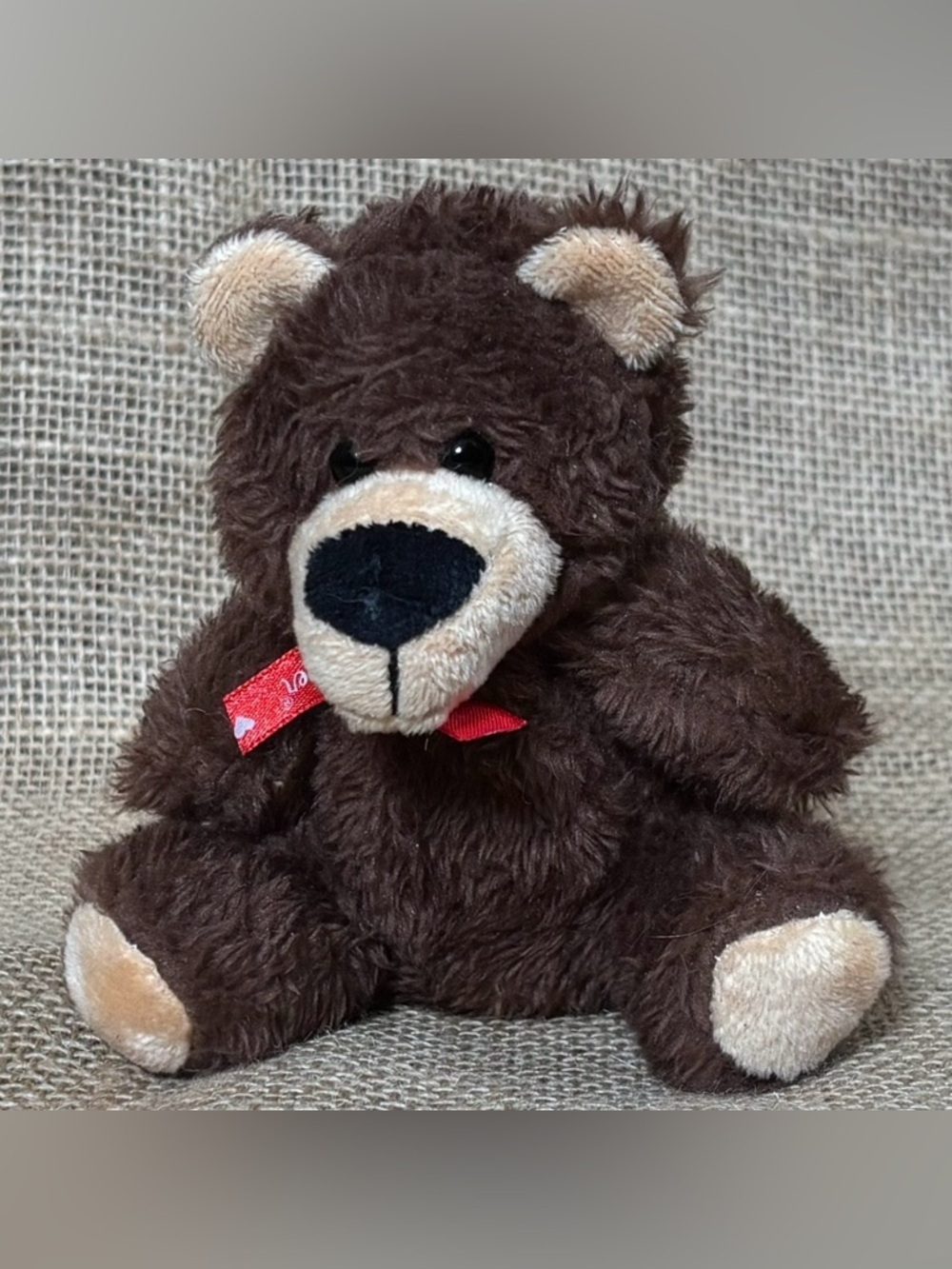 Russell Stover Miniature Teddy Bear Plush Stuffed Animal Toy Brown Red Ribbon